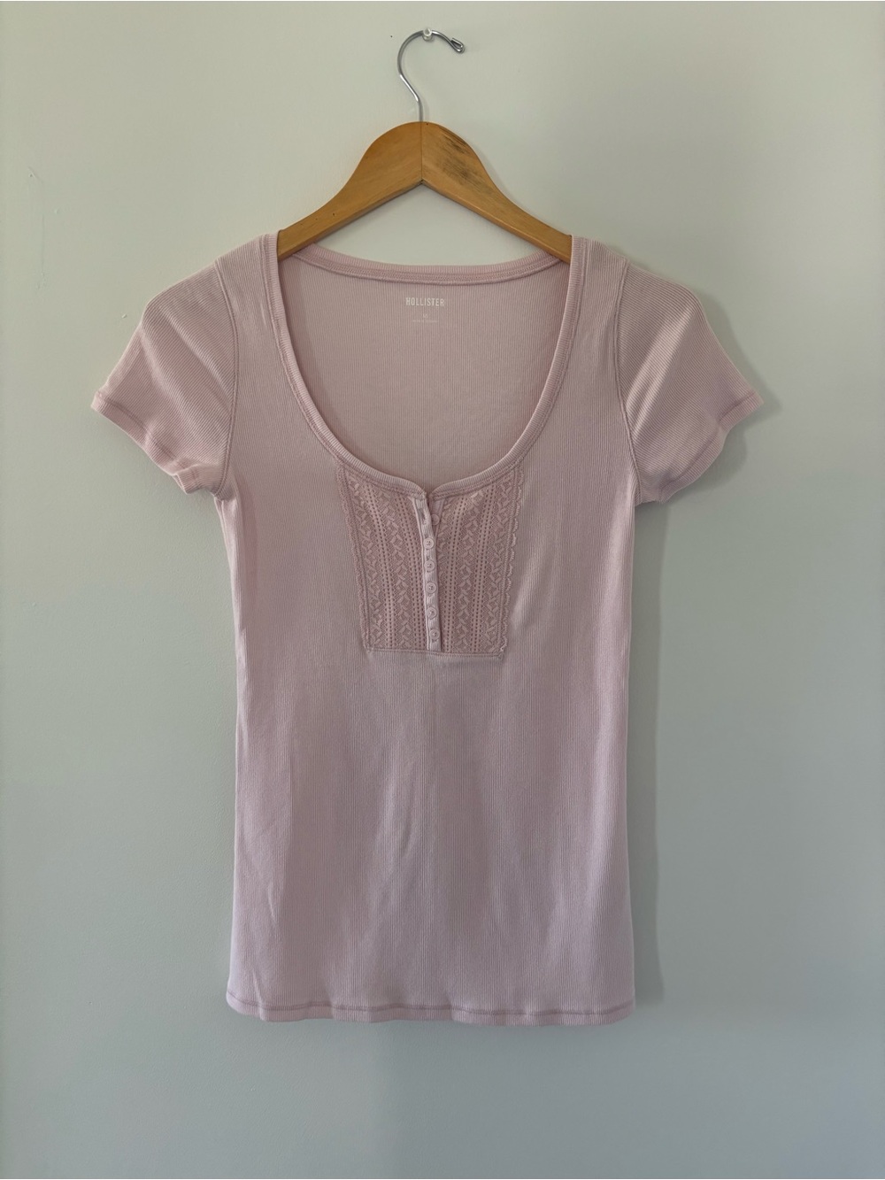 Hollister Pink Quarter Button Up Detailed Top